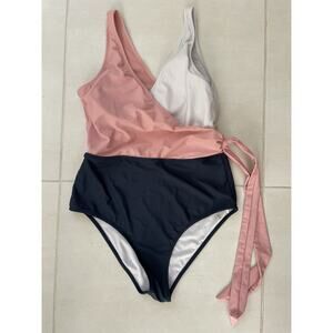 Felnart Swim One Piece Swimsuit Belted Color Block Swimwear